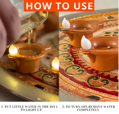 LED Light Water Sensor Diyas Plastic with, Ambient Lights (Pack of 12 )