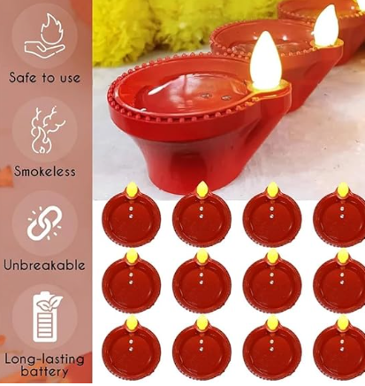 LED Light Water Sensor Diyas Plastic with, Ambient Lights (Pack of 12 )