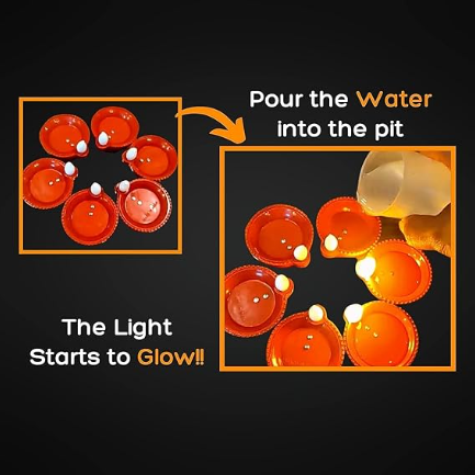 LED Light Water Sensor Diyas Plastic with, Ambient Lights (Pack of 12 )