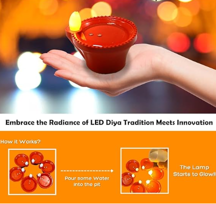 LED Light Water Sensor Diyas Plastic with, Ambient Lights (Pack of 12 )