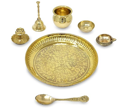 Gold Plated Brass Silver Pooja Items Aarti Thali