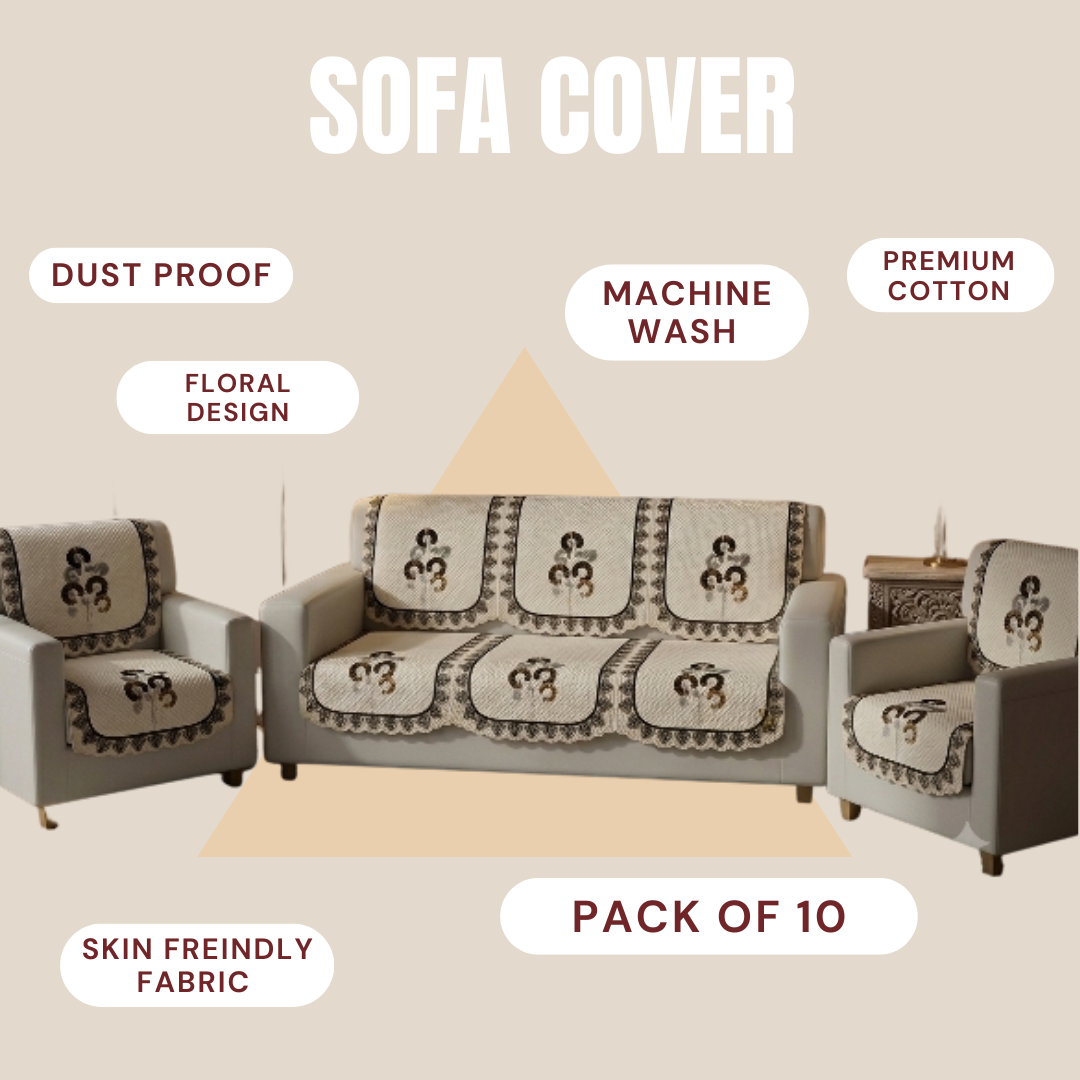Zestrex Premium Royal paper floral beige 10 peices 5 seater 3+1+1 sofa cover set