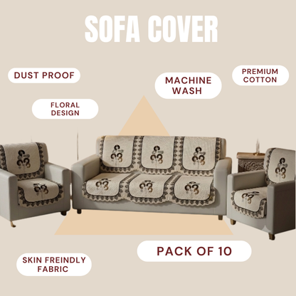 Zestrex Premium Royal paper floral beige 10 peices 5 seater 3+1+1 sofa cover set