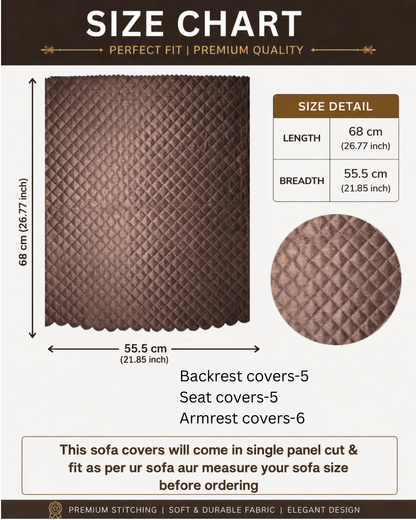 Zestrex Premium 16 pcs sofa + 5 pcs cushion quillted solid plain brown set  covers including armrest covers .
