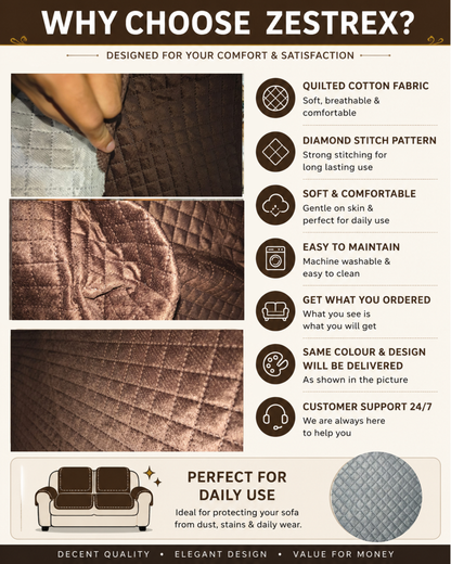 Zestrex Premium 16 pcs sofa + 5 pcs cushion quillted solid plain brown set  covers including armrest covers .