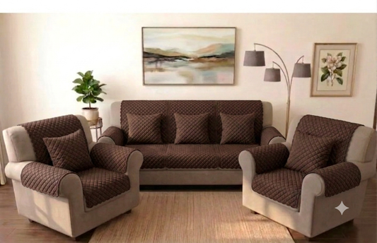 Zestrex Premium 16 pcs sofa + 5 pcs cushion quillted solid plain brown set  covers including armrest covers .