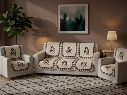 Zestrex Premium Royal paper floral beige 10 peices 5 seater 3+1+1 sofa cover set